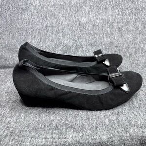 Stuart Weitzman Black Suede‎ Wedges Bow Accent Sz 10
